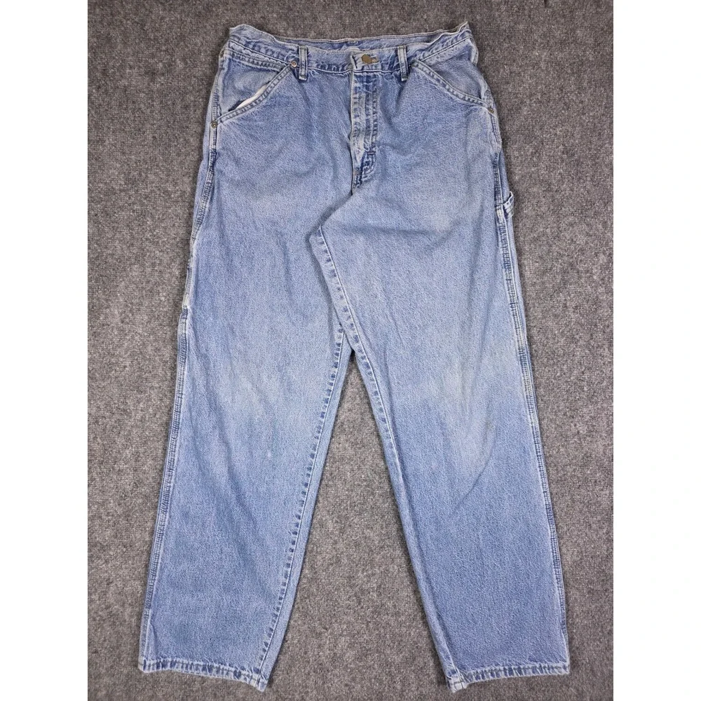 Vintage Wrangler Carpenter Pants Mens 33x32 Blue Light Wash Denim Workwear